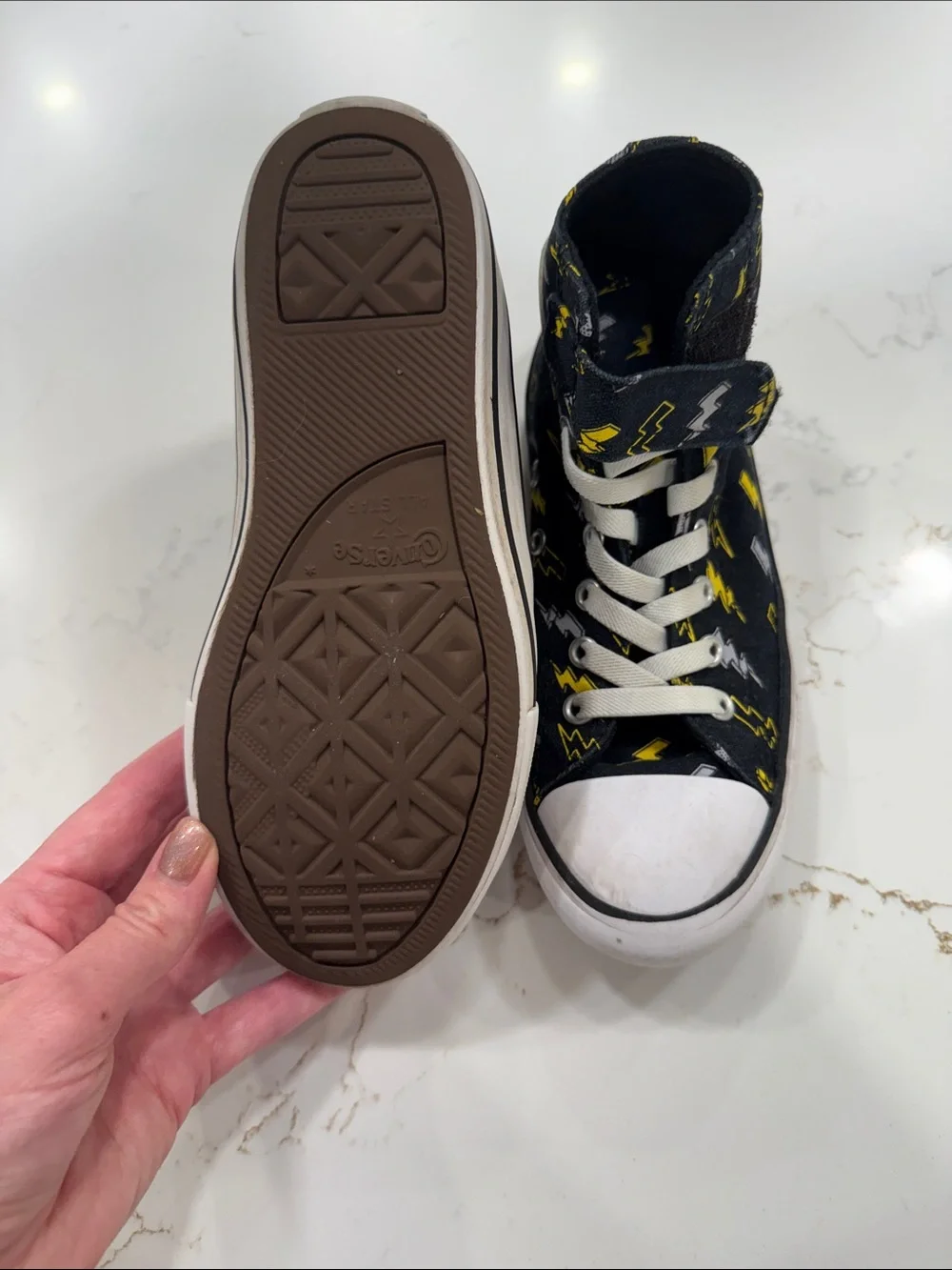 Converse Kids Black High-Top Sneakers with Yellow and Gray Lightning